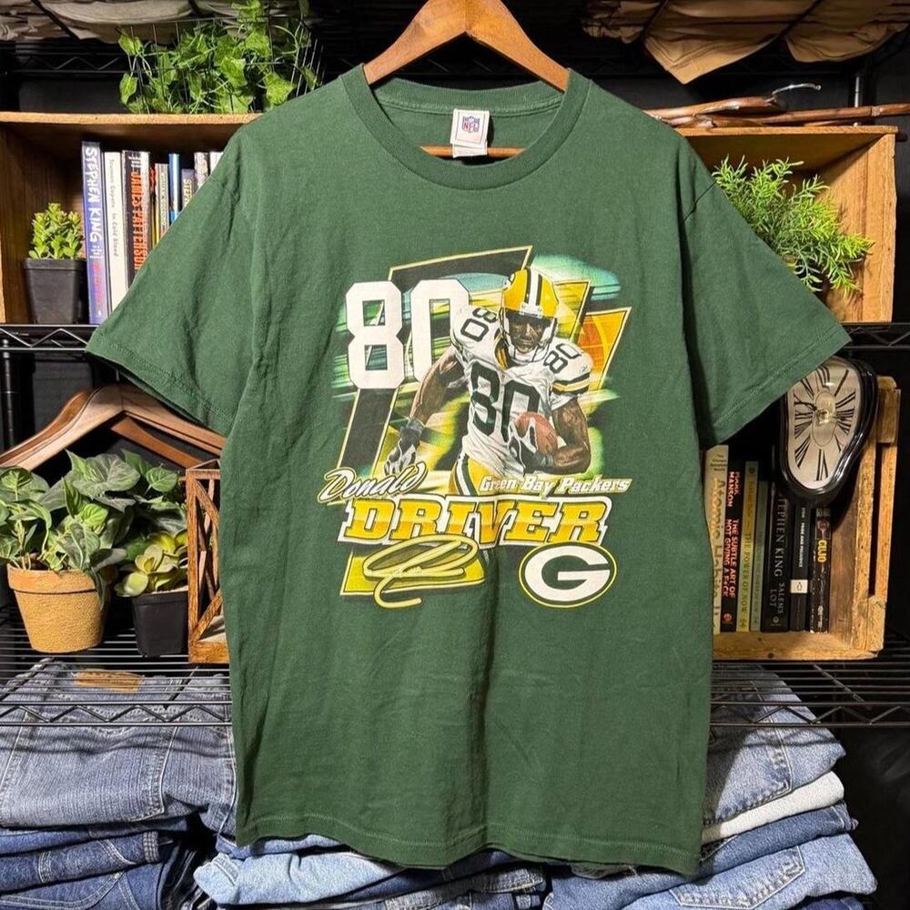Vintage 90s Green Bay Packers Donald Driver Tee Shirt Green Yellow NFL Football